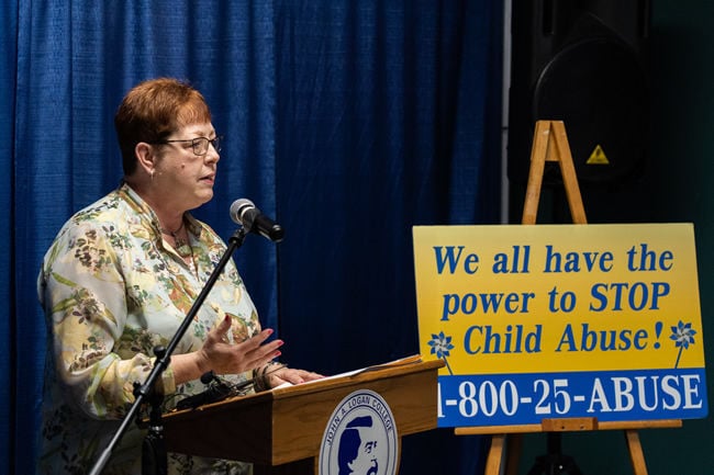Dr. Kathy Swafford speaks at the Child Abuse Prevention kick-off.